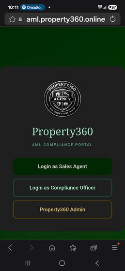 Property360 AML Platform — Login Screen